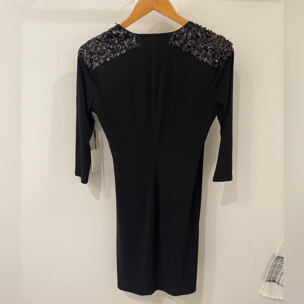 Calvin Klein shoulder sequin black dress 6